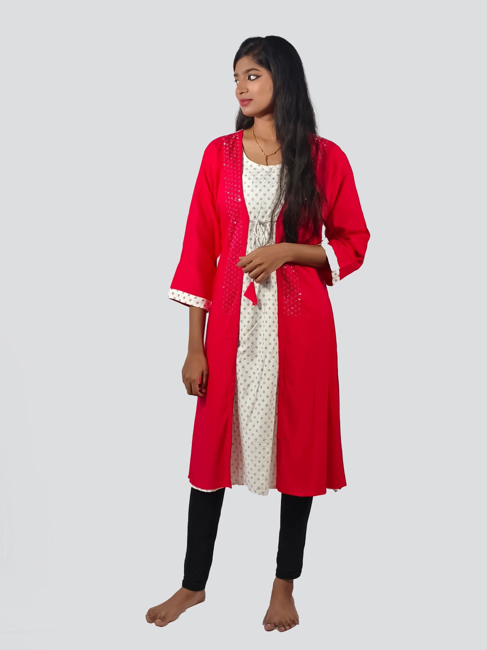 Festive Wear: Kurti with Overcoat & Stone Work