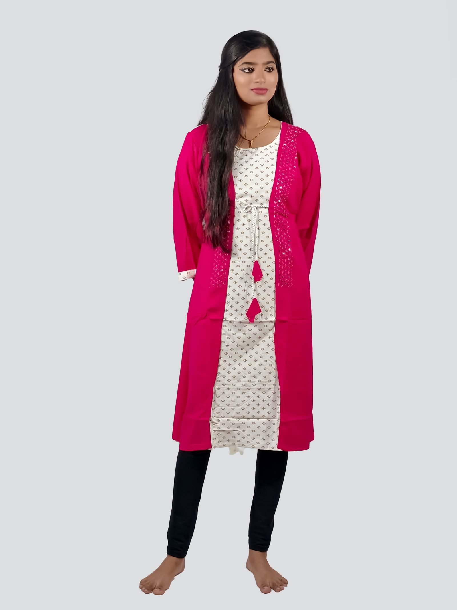 Trendy Kurti with Attached Overcoat & Stone Design